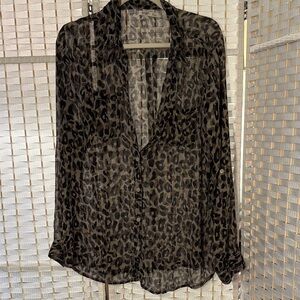 Old Navy Black Sheer Leopard Blouse